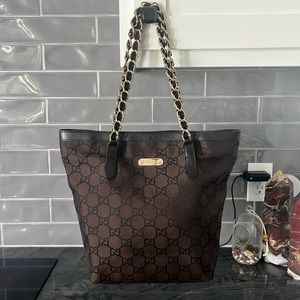 GUCCI Vintage Brown Canvas/Denim large Tote